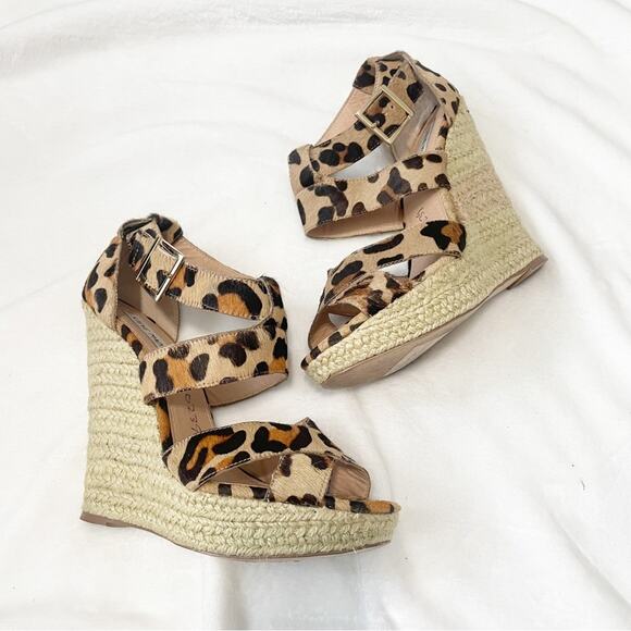 Steve Madden Kloudd calf hair leopard wedge strappy heels size 10 - Picture 3 of 9